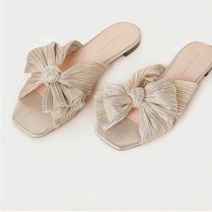 Loeffler Randall Daphne Platinum Pleated Bow Slide